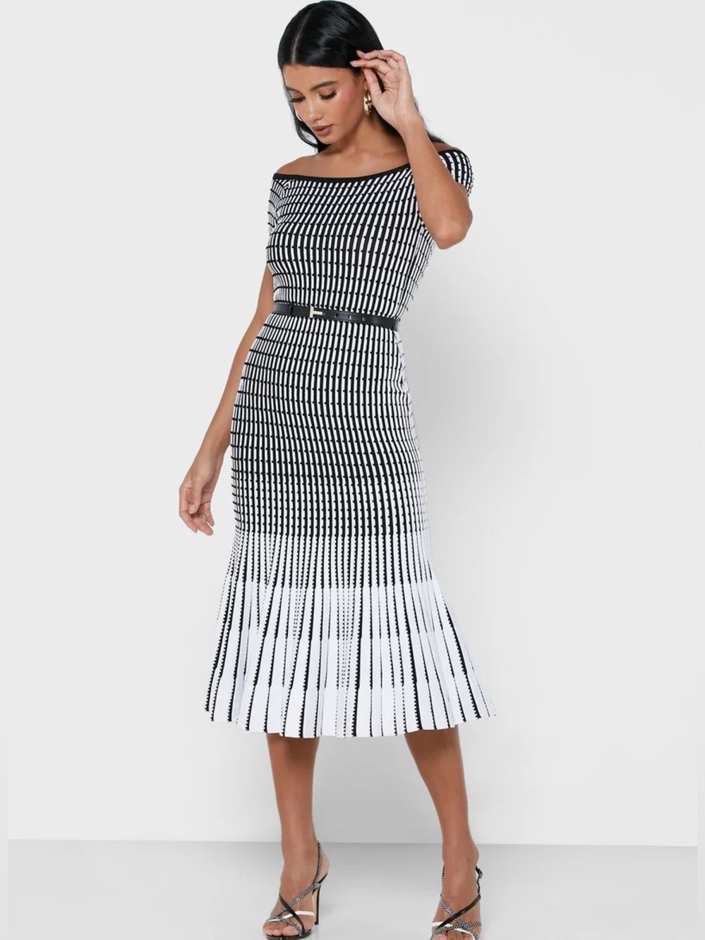 Ted Baker “Juli” Black and White Maxi Knit Dress